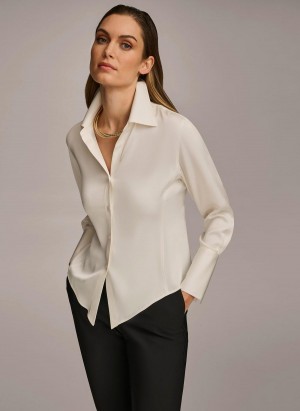 Sweaters and Tops Donna Karan Collared Button Down Blouse Albi | RO_DK33522