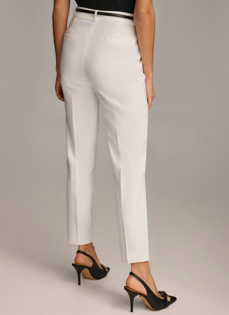 Pantaloni Donna Karan Drept With Belt Albi | RO_DK67044