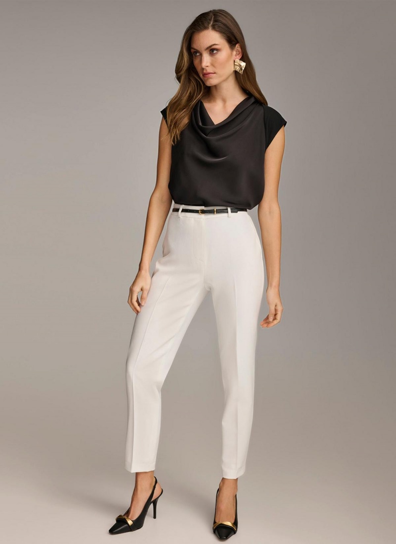 Pantaloni Donna Karan Drept With Belt Albi | RO_DK67044