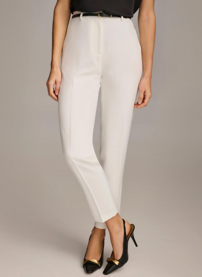 Pantaloni Donna Karan Drept With Belt Albi | RO_DK67044