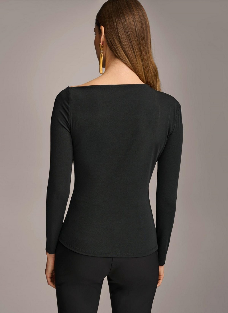 Sweaters and Tops Donna Karan Asymmetrical Neckline Fitted Negrii | RO_DK25669