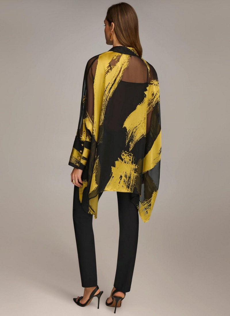 Sweaters and Tops Donna Karan Print Collared Tunic Negrii | RO_DK99268